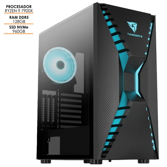 PC gamer ultra AMD Ryzen 9 7900X Super Tienda RAM 128GB DDR5 SSD NVMe 960GB 600W enfriamiento liquido 240mm