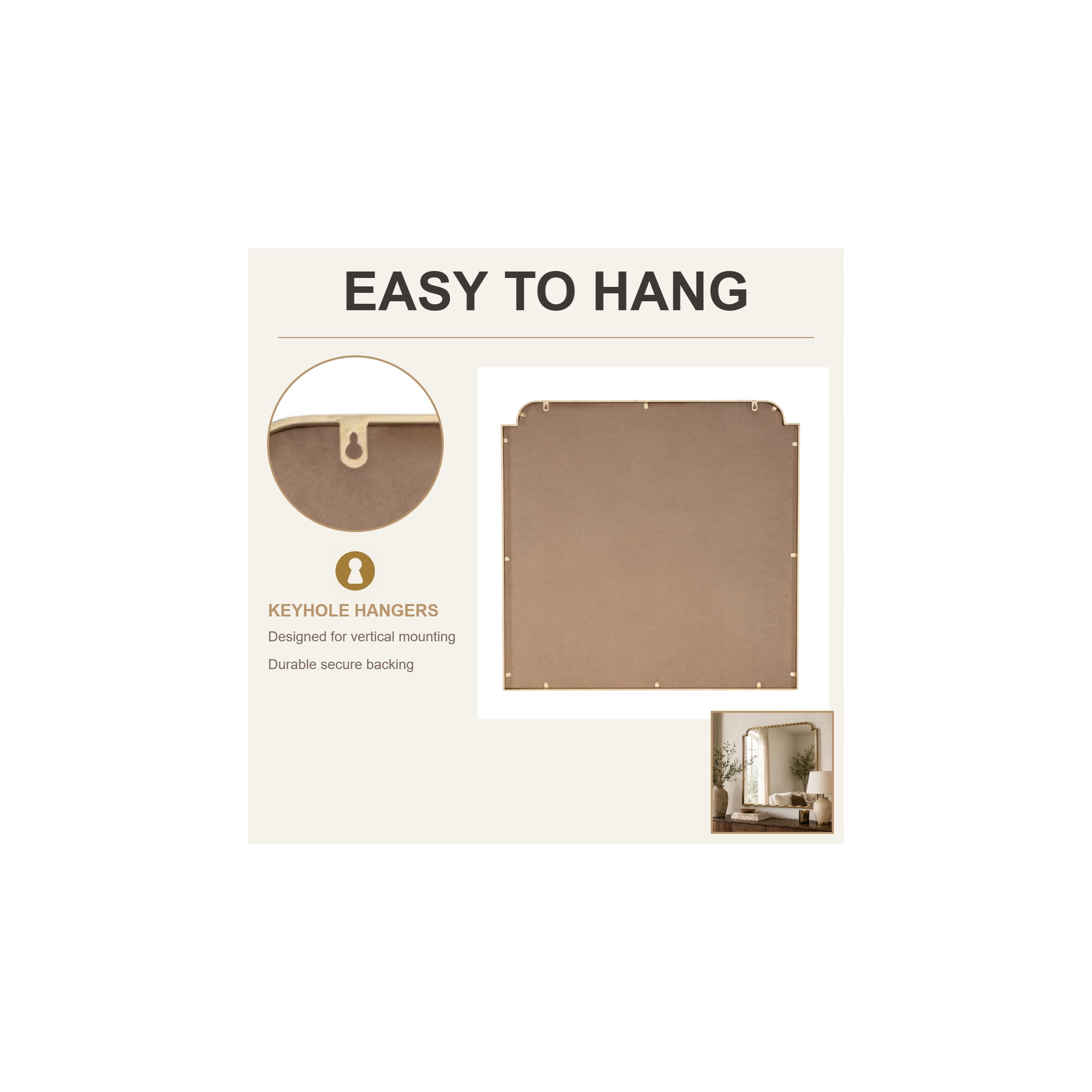 DecMode 35" x 34" Gold Wall Mirror with Thin Frame
