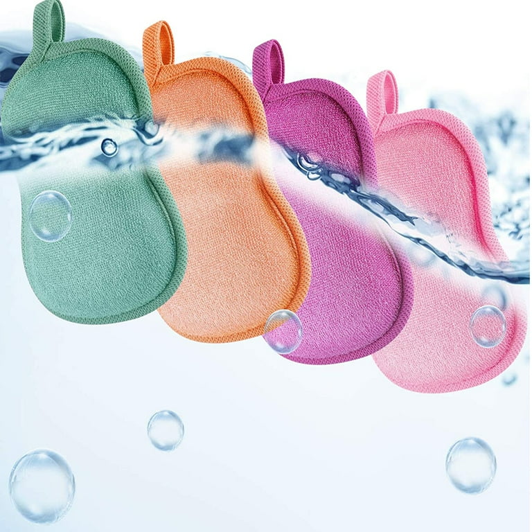 4-Piece Baby Bath Sponges - Soft Cotton Sponges For Babies, Kids & Adults - Gourd Shape (Red, Purple, Green, Blue)