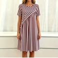 thumbnail image 4 of Snorda Summer Dress for Women Striped Dress Crew Neck Short Sleeve Patchwork Dresses Casual Loose Soft Breathable Dresses for Women All-Day Comfortable Wear, 4 of 7