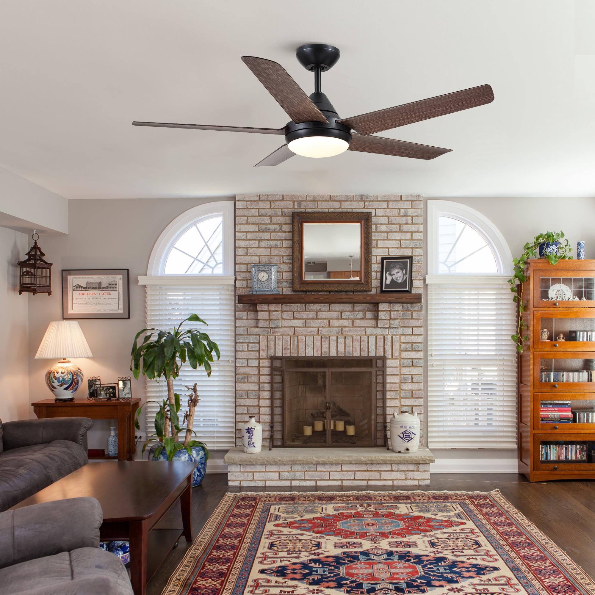 Wellspeed Farmhouse 48 in. Indoor Brown Ceiling Fan with 5 ABS Blades and Remote Control