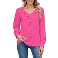 thumbnail image 1 of aidice Tops for Women Trendy Long Sleeve V Neck Ruffle Blouses Loose Lightweight Solid Color Tops, 1 of 8