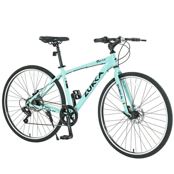 700C Road Bike with Disc Brakes, 7 Speed Hybrid Bike, Bicycle for Adult Women Men, City Bike Suit for Rider 5'3"-5'8", Green