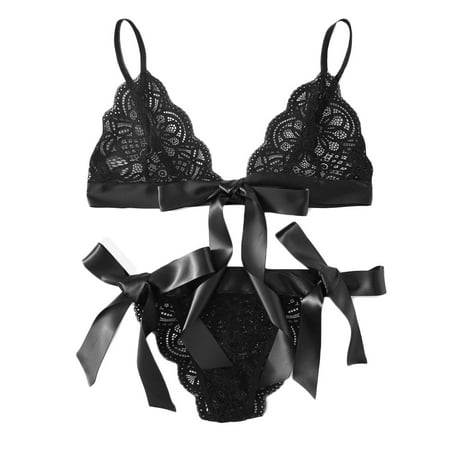 Yuhangmm Women Bra Sexy Underpant Scalloped Trim Tie Side Lace Set Lingerie Bow Sexy Lingerie