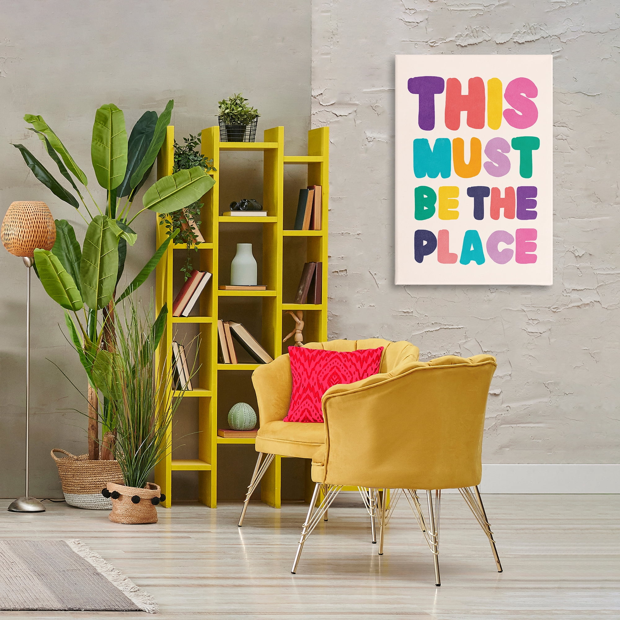 Stupell Industries Must Be The Place Phrase Text & Numbers Painting Wrapped Canvas Art Print Wall Art, 24 x 36