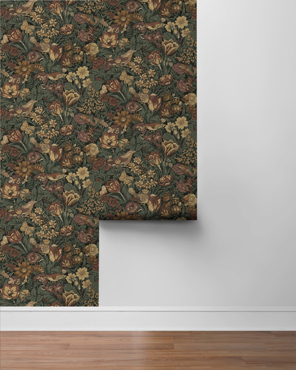 NextWall  Bird Floral Peel and Stick Wallpaper 20.5 in. W x 18 ft. L - Mahogany & Graphite