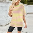 thumbnail image 6 of Olyvenn Women Oversized Striped Color Block Short Sleeve Crew Neck T-Shirts Casual Loose Pullover Tops Summer Tee Shirt Yellow M, 6 of 6