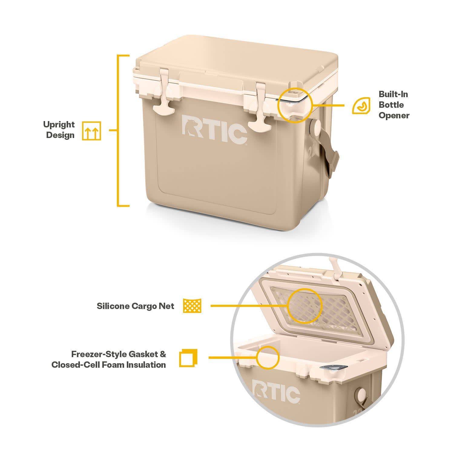 RTIC 22 QT Hard-Sided Cooler, Fits 30 Cans or 8 Wine Bottles, Beach