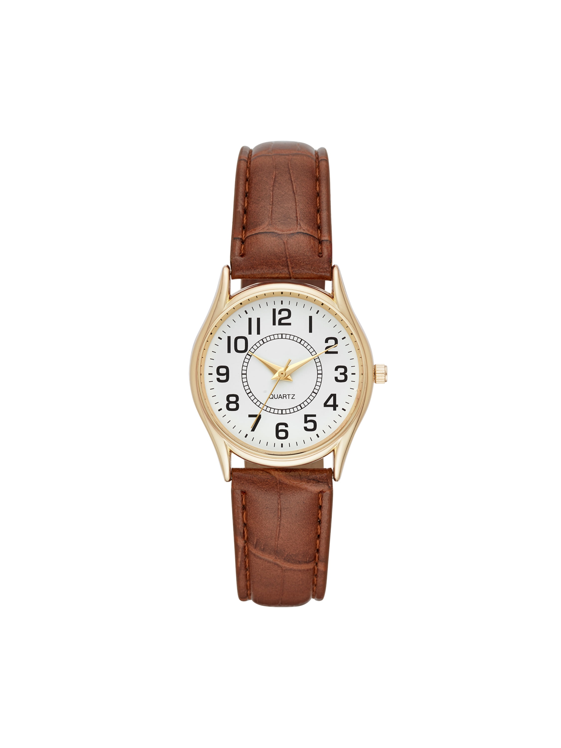 Time and Tru Women's Round Gold Tone Watch with Embossed Strap