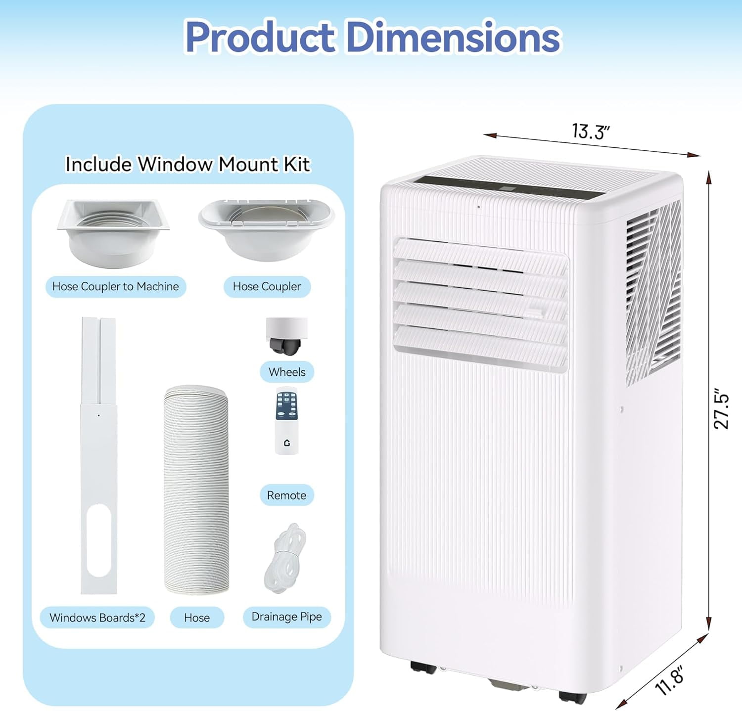 M optimized 10,000 BTU Portable Air Conditioner with Wheels, Cooling/Fan/Dry 3 in 1 Air Conditioner for Room 560 Sq.Ft, Portable AC Unit, Low Noise for Home, Office, White