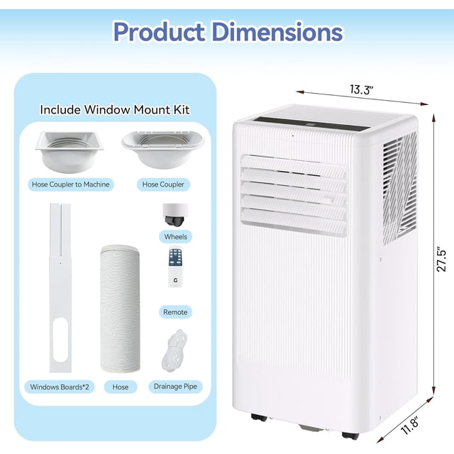QinaQin 10000 BTU Portable Air Conditioner, 3-In-1 Standing AC, White