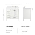 thumbnail image 2 of ARIEL Cambridge 36 Inch White Bathroom Vanity with Sink, Solid Wood, Carrara White Quartz Countertop, 1.5-Inch Edge, Right Rectangular Undermount Sink, 2 Soft Closing Doors, 5 Drawers, 2 of 10