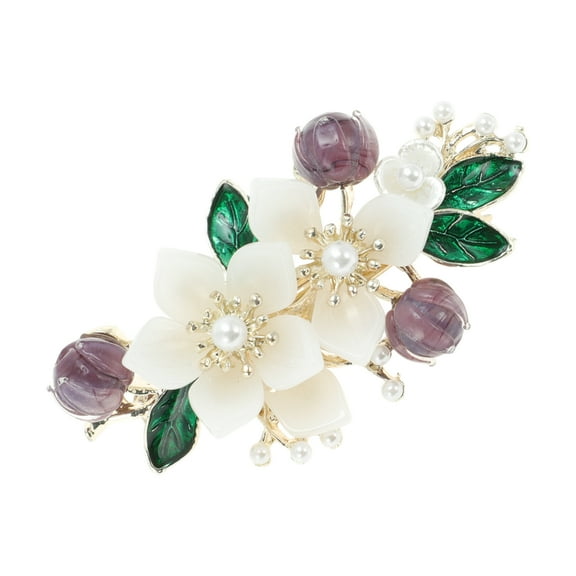 Unique Bargains 1 Pc Anagallis Flower French Barrette Hair Clips Hairdo Clip for Home Purple Beige
