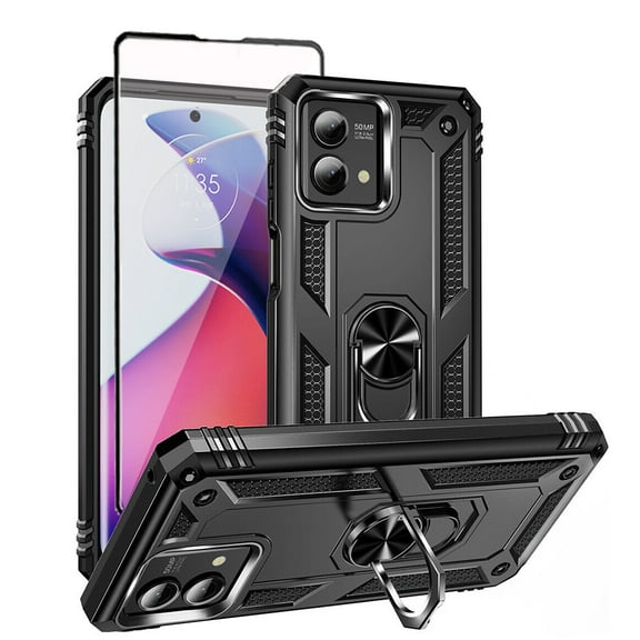 TASHHAR Moto G Stylus 5G 2023 Case with Screen Protector and Magnetic Ring Kickstand Military Grade Full Body Double Layer Durable Detachable for Motorola G Stylus 5G 2023 Phone - Black