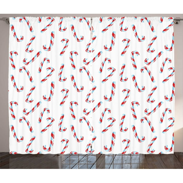 Candy Cane Curtains 2 Panels Set, Aquarelle Style Sweets Traditional
