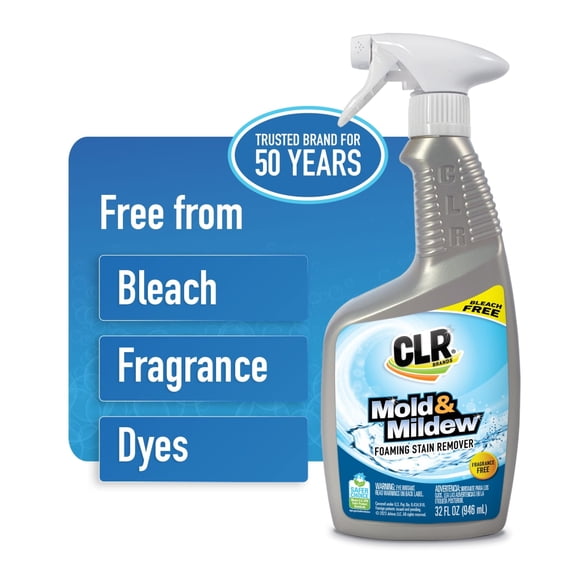 CLR Mold & Mildew Foaming Stain Remover Spray, Bleach-Free Fragrance Free Cleaner, 32 fl oz