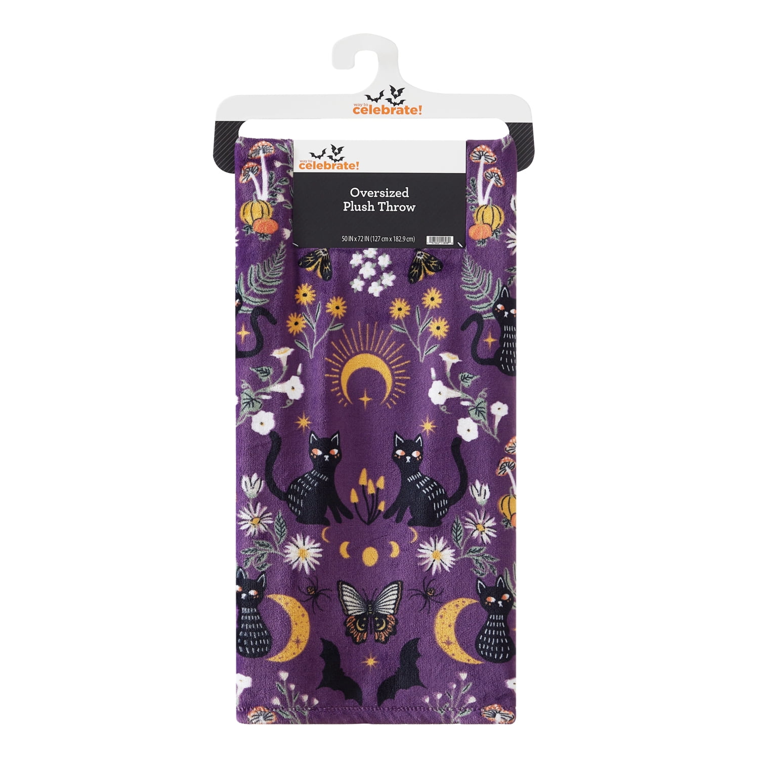 Way To Celebrate Halloween Cats Plush Oversized Couch Throw Blanket, Midnight Magic, Purple, 50 x 72 in