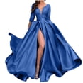 thumbnail image 1 of Qucoqpe - Vestido de fiesta con lentejuelas brillantes para mujer, elegante vestido de dama de honor con escote en V, manga larga, satén, corte sirena, abertura lateral alta, brillante, elástico,, 1 of 5