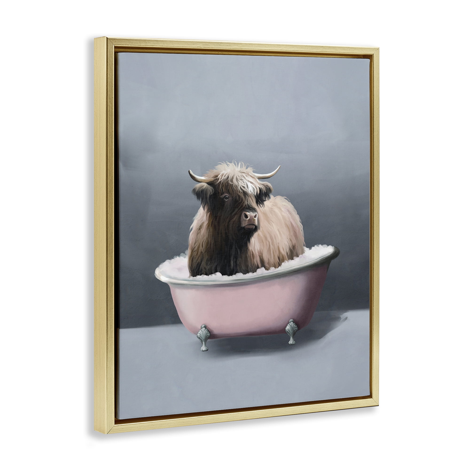 Stupell Industries Buffalo in Pink Tub Bath & Laundry Painting Gold Floater Framed Canvas Art Print Wall Art, 25 x 31