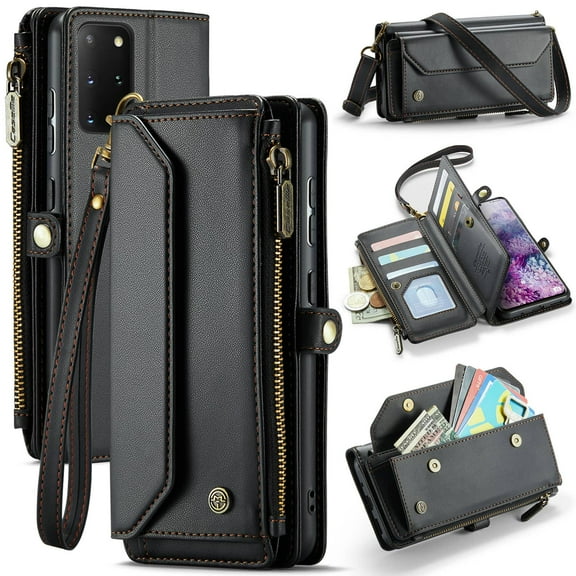 Crossbody for Samsung Galaxy S20 Plus Case Wallet【RFID Blocking】with 10-Card Holder Zipper Bills Slot, Soft PU Leather Magnetic Shoulder Wrist Strap for Galaxy S20 Plus Wallet Case Women