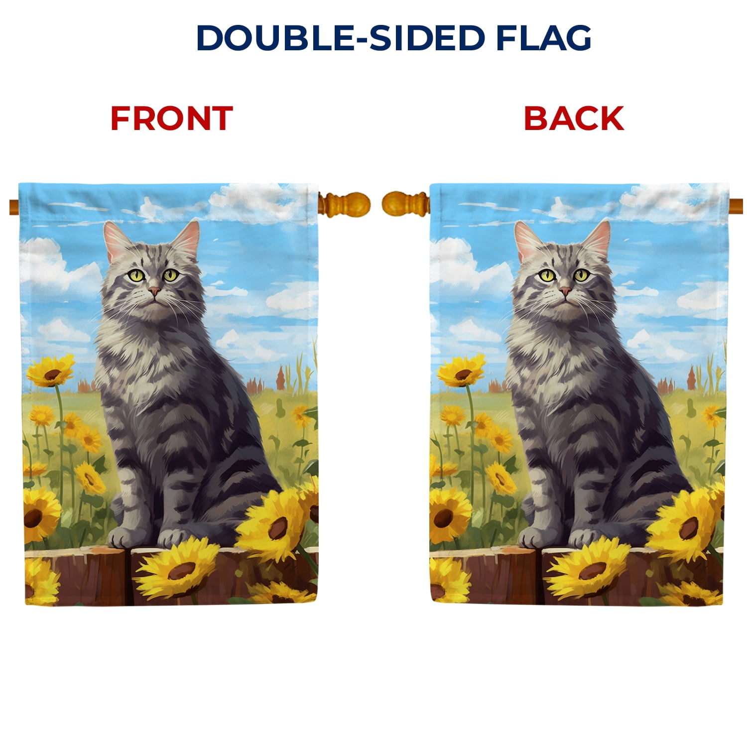 America Forever Spring Summer Sunflower Cat House Flag 28 x 40 inch Double Sided Kitty Floral Spring Summer House Flag for Outdoor Tabby Cat Flag Yard Decoration
