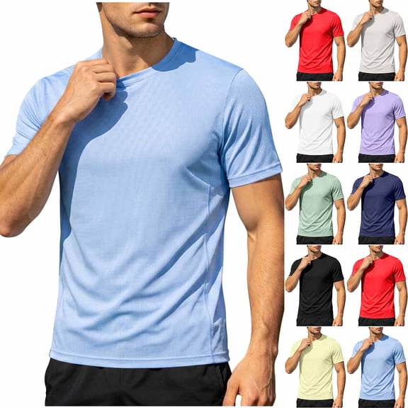 Ovzne Men's Big & Tall Round Neck Short Sleeve Athletic Basi T-Shirts Breathable Casual Summer Stretchy Activewear Tops S-3XL Multiple Colors