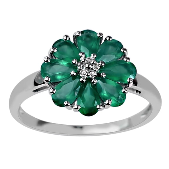Carillon Floral 925 Sterling Silver 1.64 Ctw Pear Cut Green Onyx Women Art Deco Ring