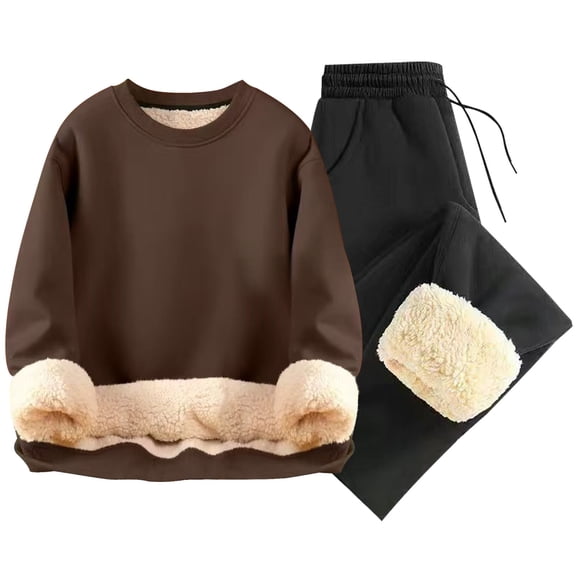 Men's 2-Piece Fleece-Lined Thermal Sweatshirt & Pants Set - Casual Fashion Long Sleeve Top & Drawstring Straight-Leg Pants, Keep-Warm Outfit for Fall Winter Daily Wear