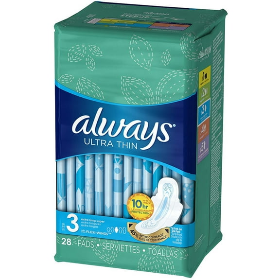 Always Ultra Thin Pads Size 3, Extra Long, Super Absorbency With Wings 1 ea (Pack of 2)