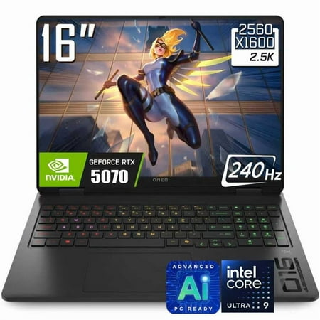 HP OMEN 16 Gaming Laptop, 16" 2560 x 1600 240Hz IPS Display, Intel Core Ultra 9 285H, GeForce RTX 5070, RGB Backlit Keyboard, 1080p Webcam, WiFi 6, Windows 11 Home(16GB DDR5 RAM / 1TB SSD)