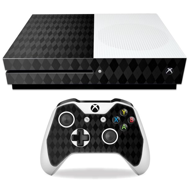 Skin Decal Wrap for Microsoft Xbox One S Black Argyle