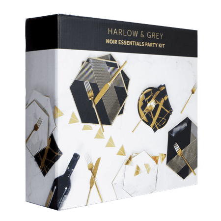 Black and Gold Essentials Party Kit, Serves 16, Great for Birthdays, Weddings, and Baby Showers