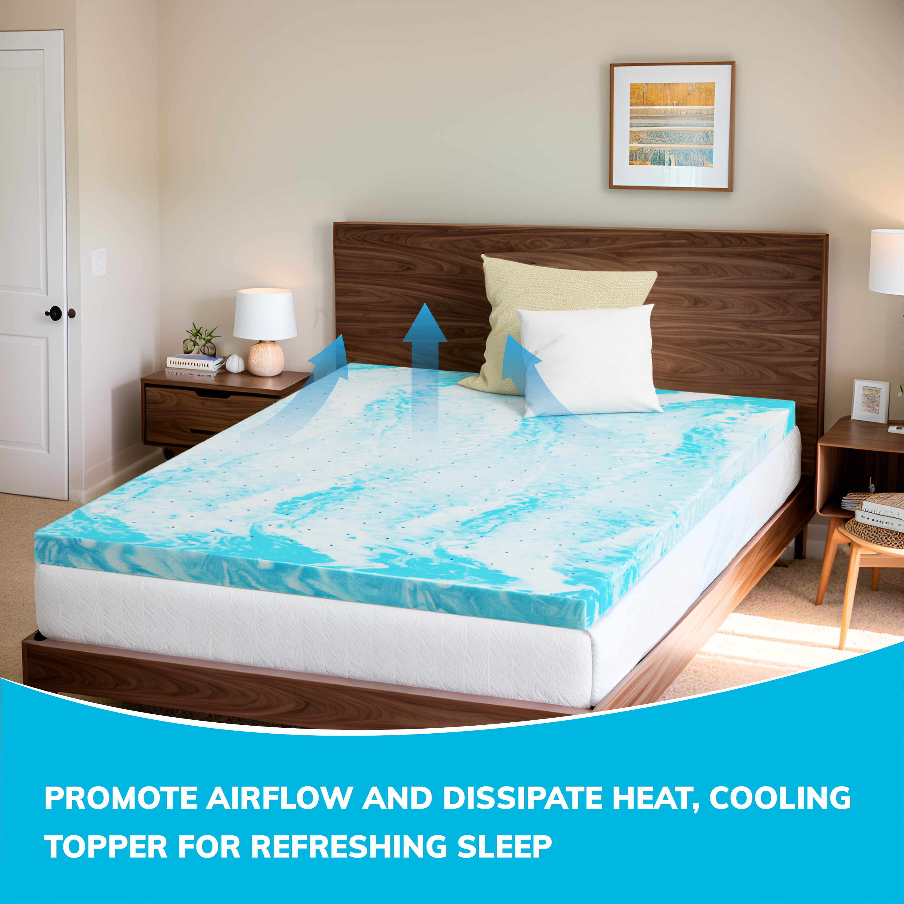 Arctus Queen Mattress Topper, 2" Memory Foam Mattress Topper, Blue
