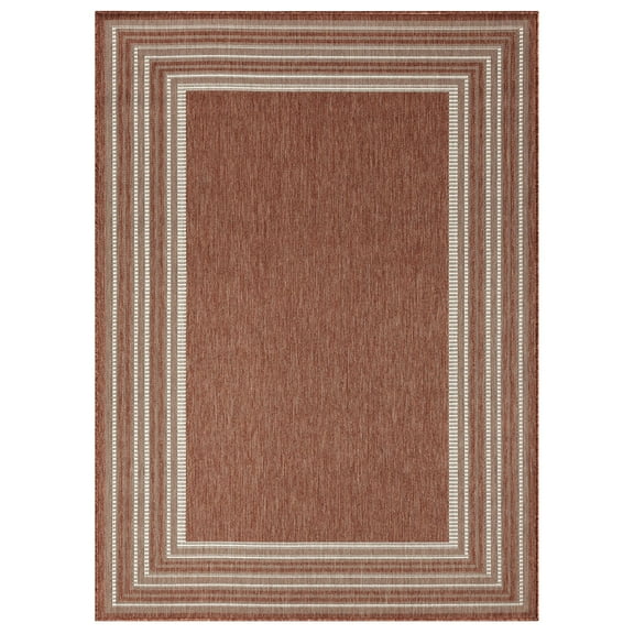 Nicole Miller New York Patio Country Layla Modern Border Indoor/Outdoor Area Rug, Terracotta/Ivory , 7'9"x10'2"