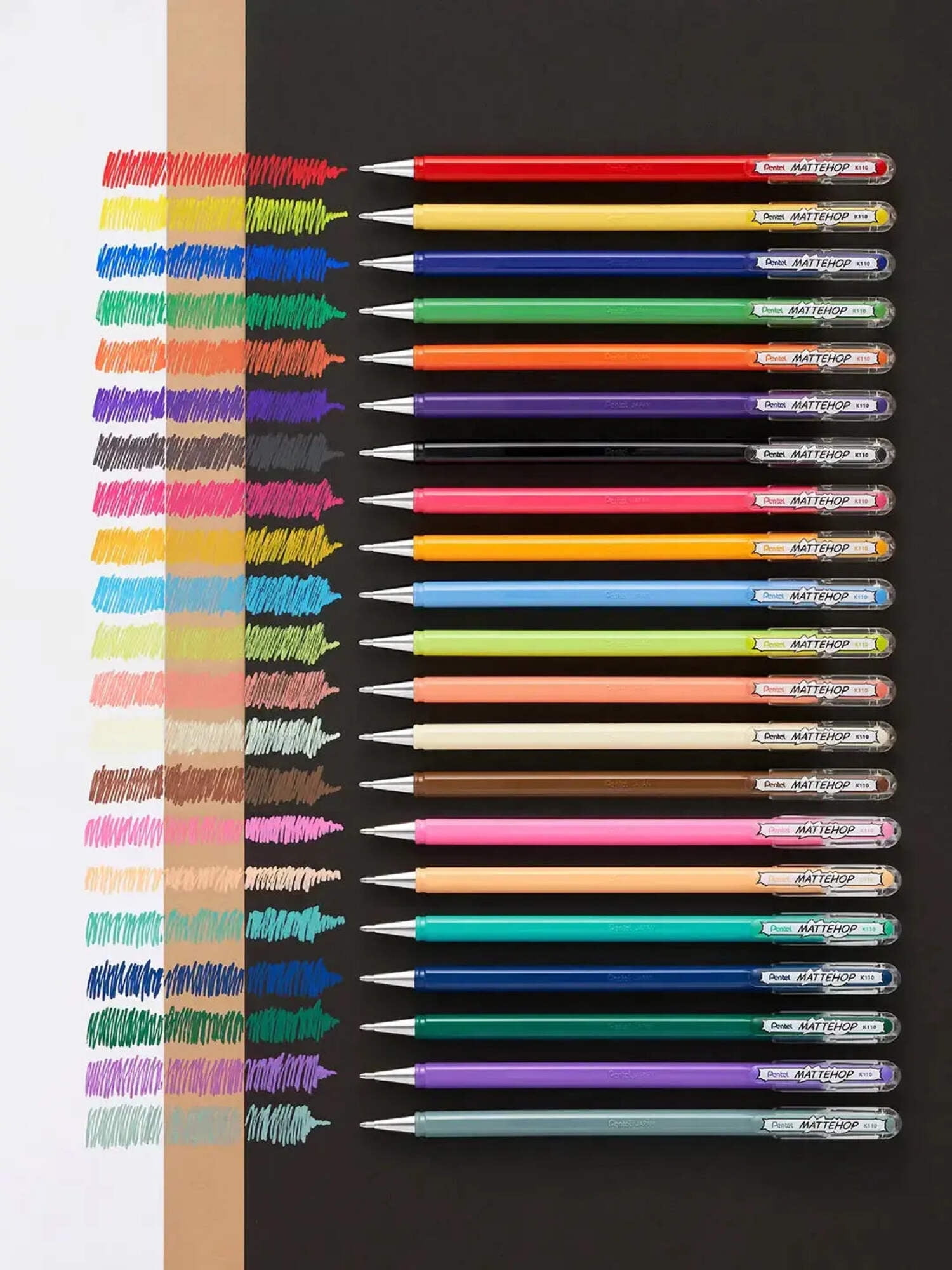 Pentel MATTEHOP Color Gel Pen Set, (1.0 mm), 21 Colors, with Metal Box