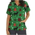 thumbnail image 2 of Feancey Christmas Scrub Shirts for Women Stretchy V Neck Short Sleeve Nursing Tops Holiday Casual Xmas Print Tunic Blouse with Pockets Christmas Clearance Sale Green S, 2 of 5