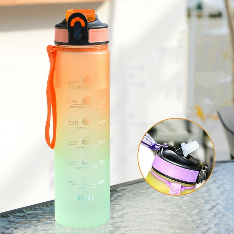 SJENERT 1000Ml Colorful Motivational Sports Water Bottle With Time Marker  Frosted Water Cup Outdoor Fitness Water Bottles Drinking Bottle(Orange)