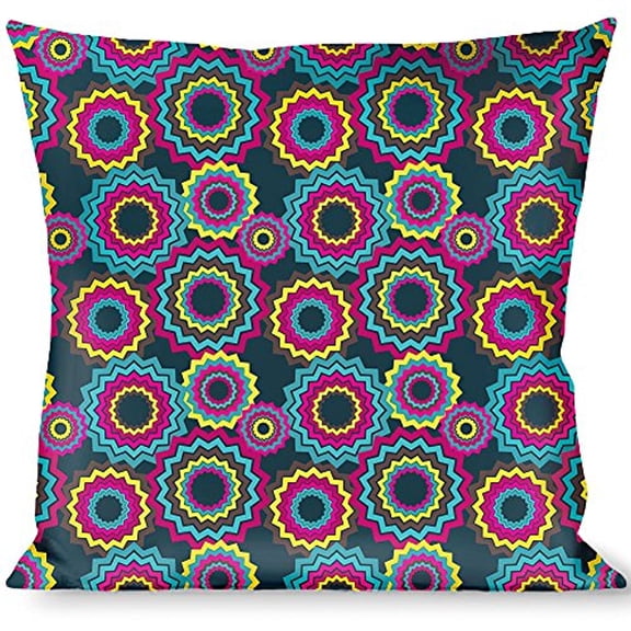 Buckle-Down Throw Pillow - Jagged Rings Teals Fuchsia Yellow