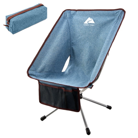 Ozark Trail Compact Packable Chair, Weight Capacity 225lbs, Sturdy Steel Frame, Vintage Polyester Fabric, Blue Colour,Carry Bag Included.