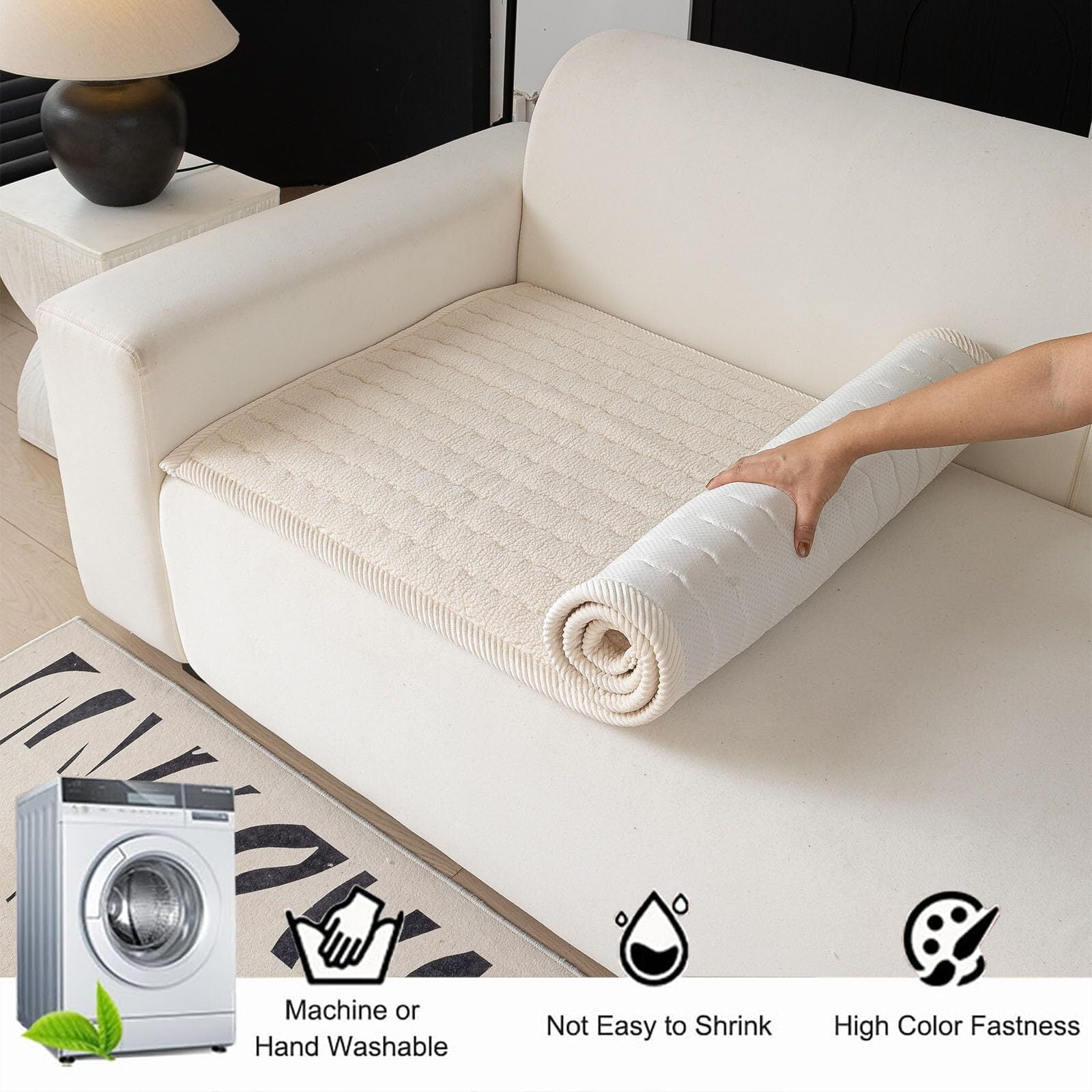 Washable Pet Couch Cover Non-Slip Sofa Covers for Dogs Pet-Friendly Soft Sherpa Dog Couch Protector Mat for Sectional Sofa