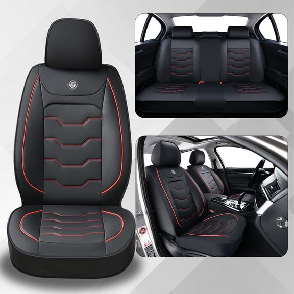 2018 for HYUNDAI SONATA Car Seat Cover, Waterproof PU Leather 5 Piece Full Set Wear Resistance Protect and Upgrade Seats, Red Lines Car Seat Covers, Protect Car Seats