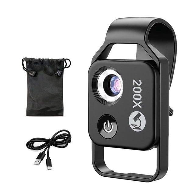 Lente de microscopio con aumento de 200X y luz LED móvil CPL, lente macro de bolsillo para iOS, Android y todos los teléfonos inteligentes B