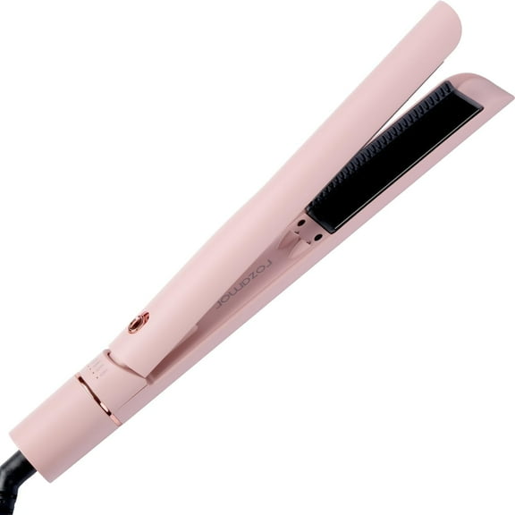 Rozamor 2-in-1 Titanium Flat Iron, Pink Hair Straightener & Curler, 1 inch Plate, Infrared & Negative Ions, Anti-Scald, Dual Voltage, Long-Lasting Styles