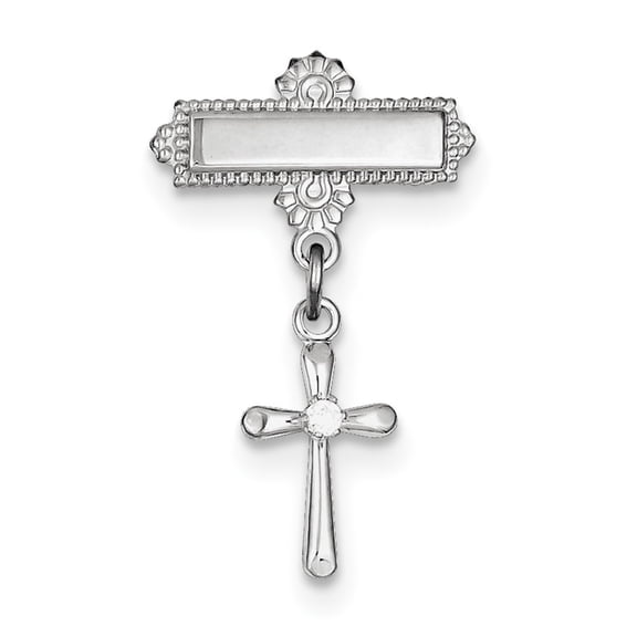 Sterling Silver Dangling Cubic Zirconia Cross Pin - Measures 28x18mm Wide