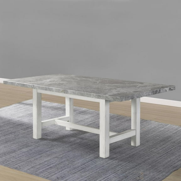 Steve Silver Canova Weathered White Wood and Marble Top Dining Table