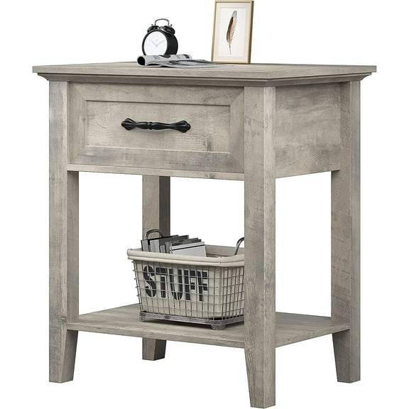 Amyove Square Nightstand, Bedside Table End Table for Bedroom Nursery Living Room, End Table with Storage Drawer, Easy Assembly, Grey