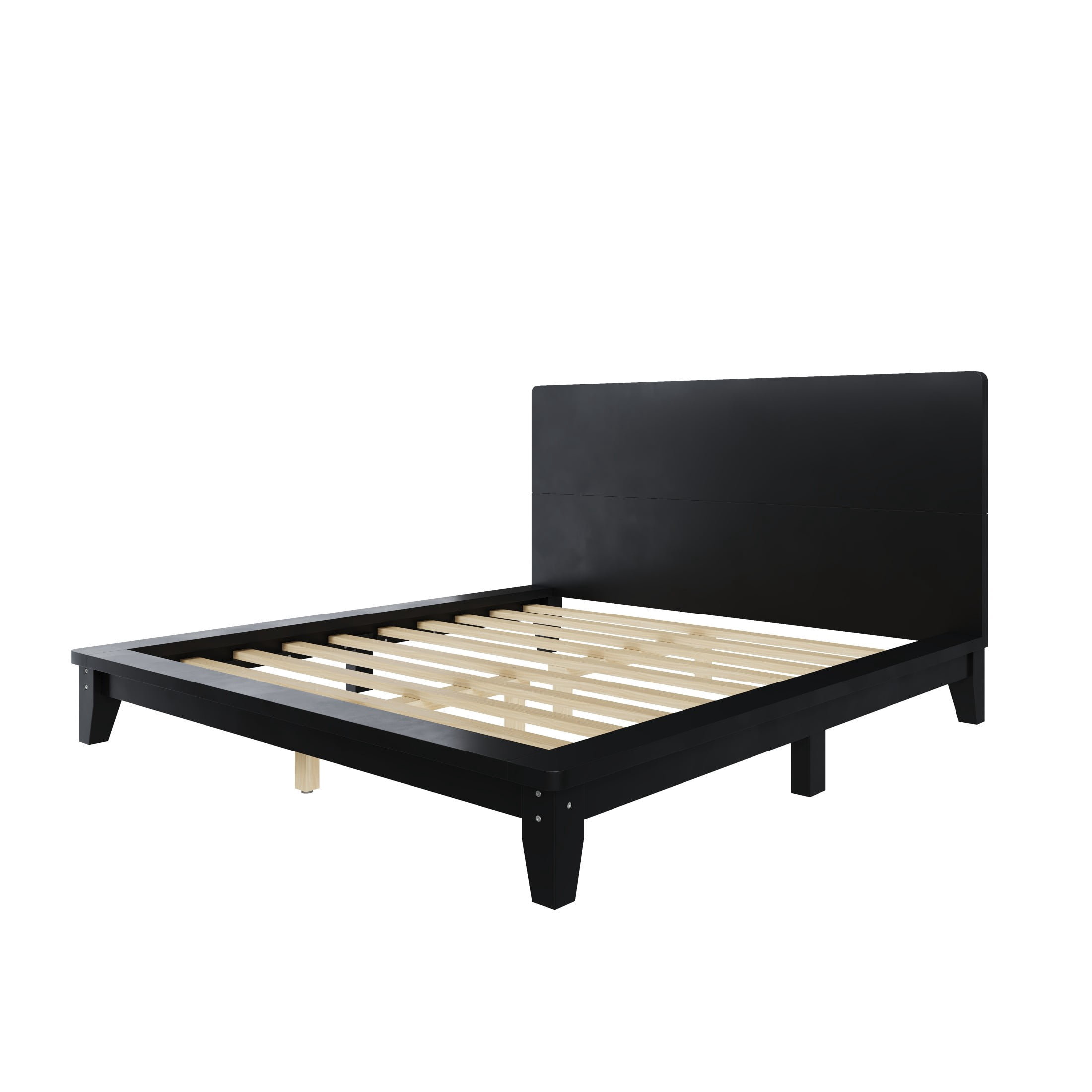 Alvantor Full Bed Frame with Headboard, Platform Wood Slat Support, No Box Spring Needed, Black