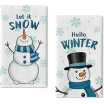 Hello Winter Blue Snowman Kitchen Dish Towel Set of 2, Sonwy Let it Snow Snowflakes Hand Drying Baking Cooking Cloth, Funny Holiday Xmas Decor Home Decoration 18 x 26 Inch