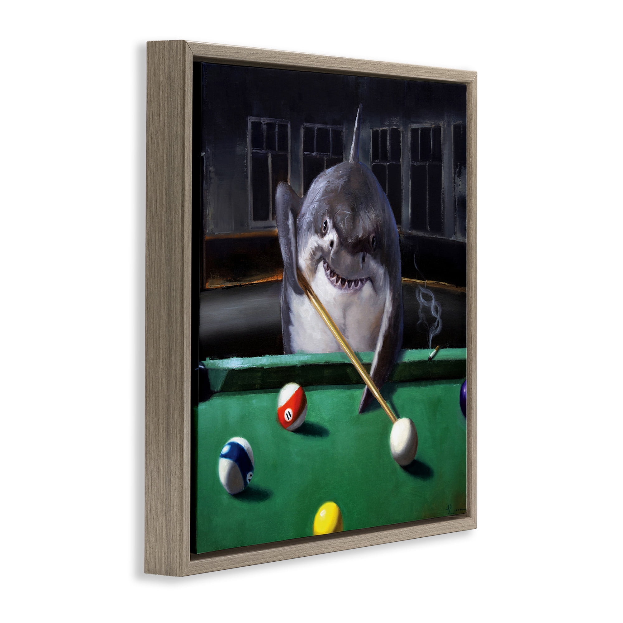 Stupell Industries Pool Shark Animal Pun Animals & Insects Painting Brown Floater Framed Canvas Art Print Wall Art, 25 x 25