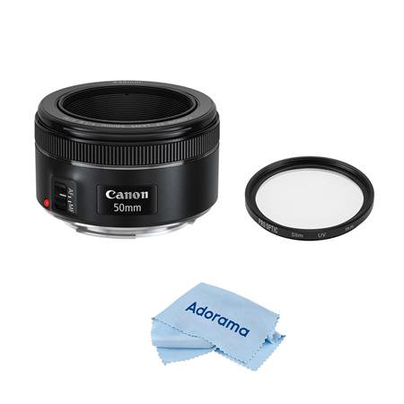 EF 50mm f/1.8 STM Lens, Bundle with 49mm Multi Coated UV Slim Filter, Microfiber Cleaning Cloth